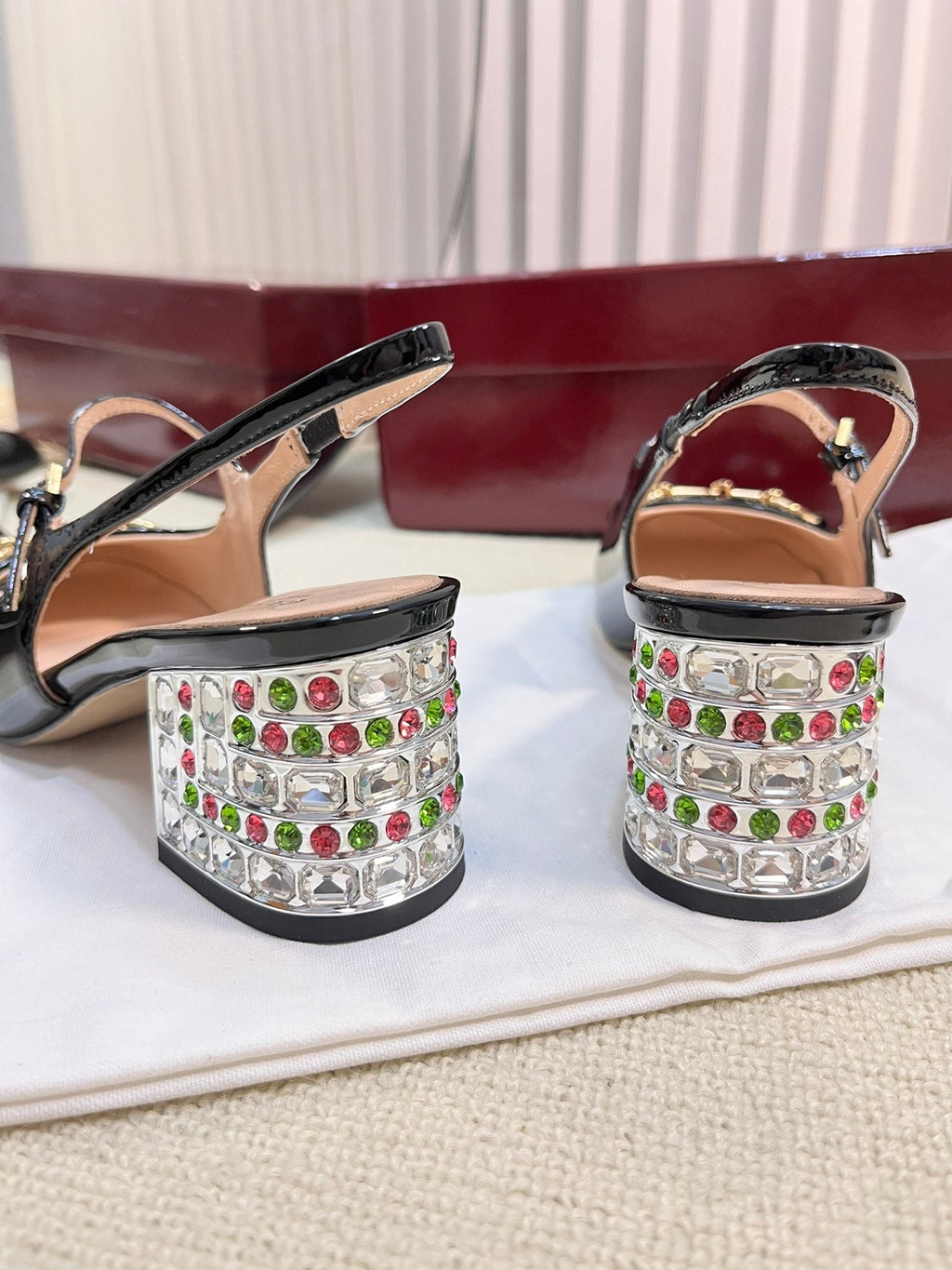 GC Horsebit Slingback with Crystal 60mm Black Patent Leather 294602