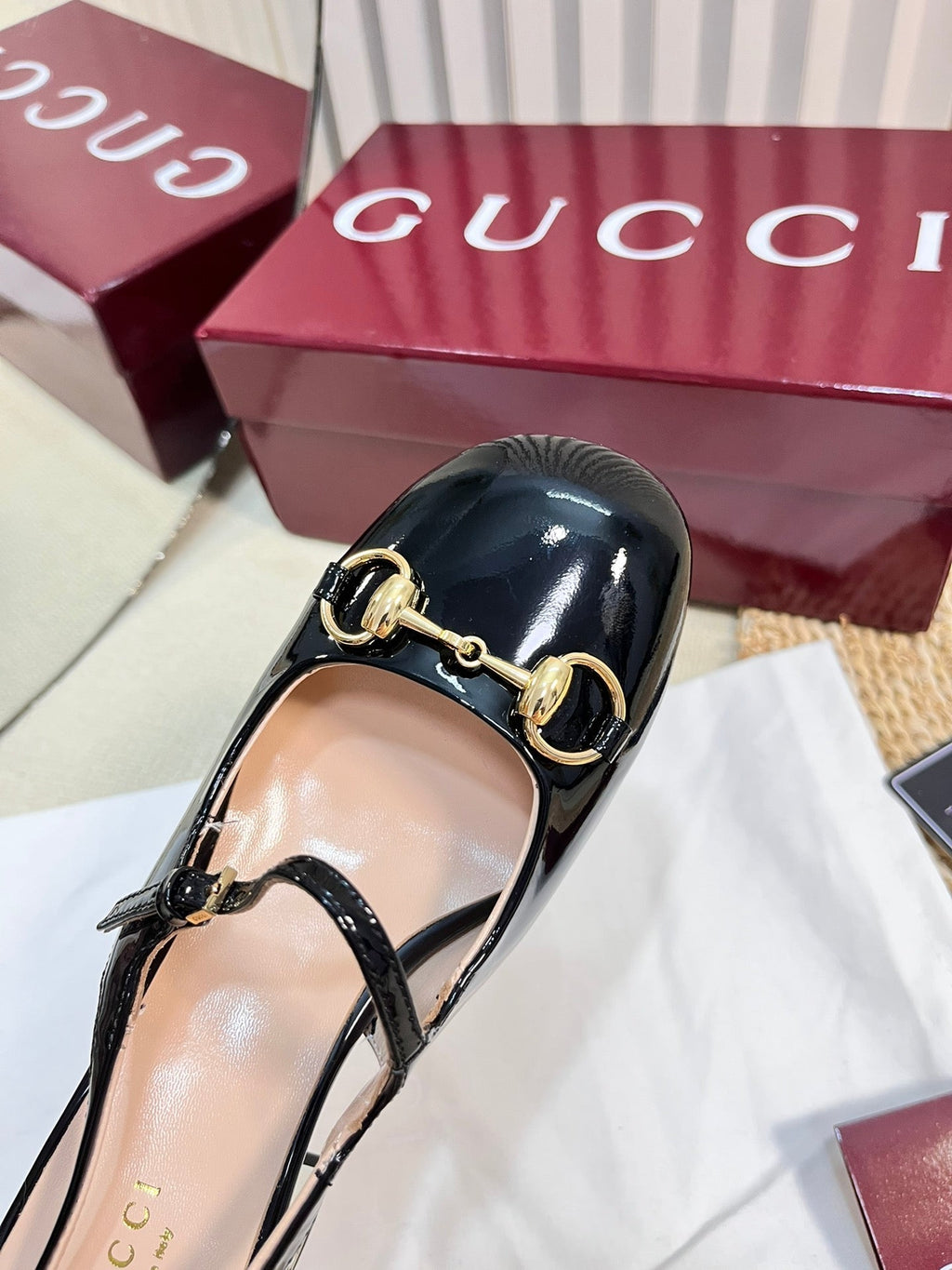 GC Horsebit Slingback with Crystal 60mm Black Patent Leather 294602