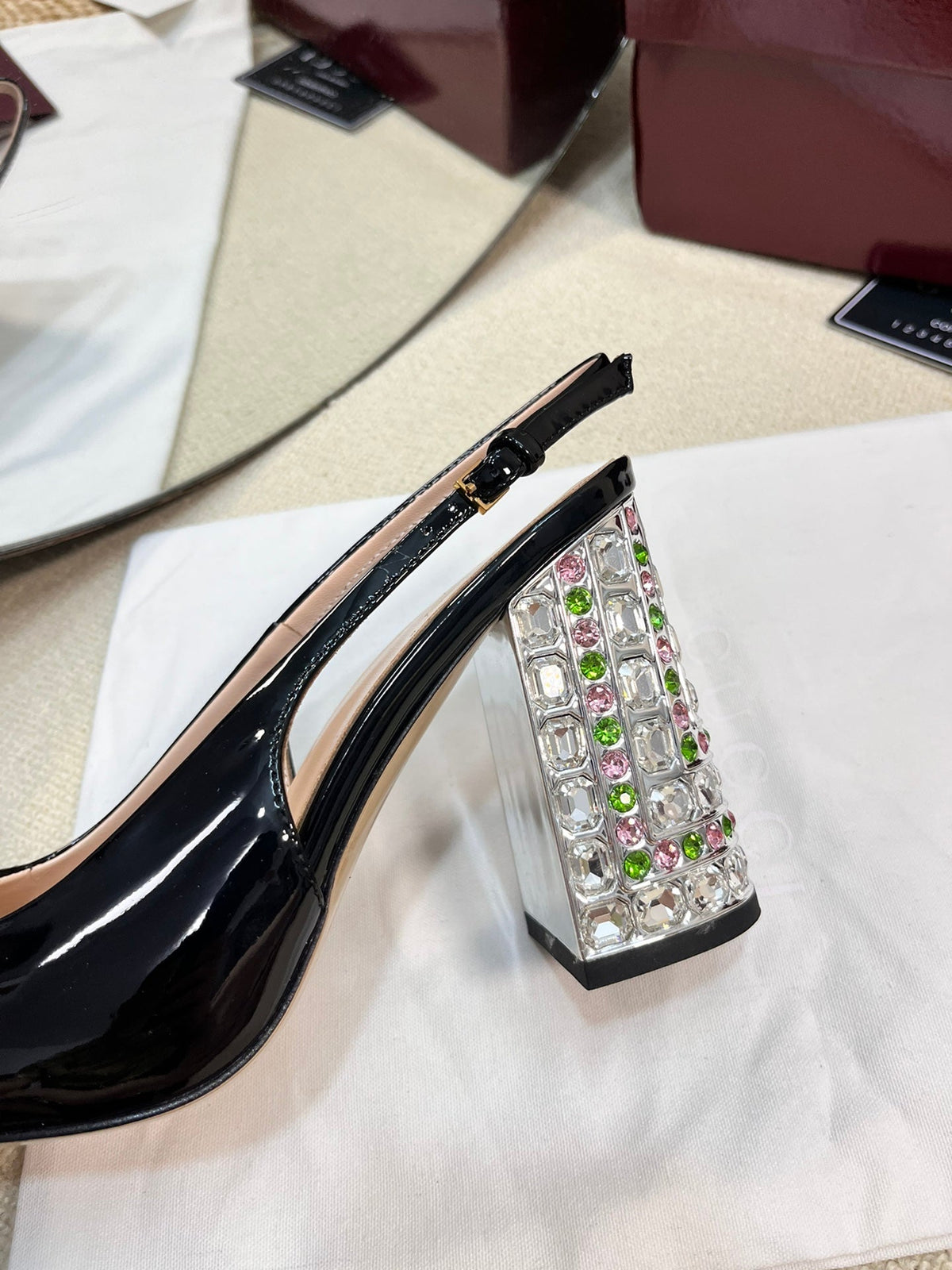 GC Horsebit Slingback with Crystal 95mm Black Patent Leather 294598