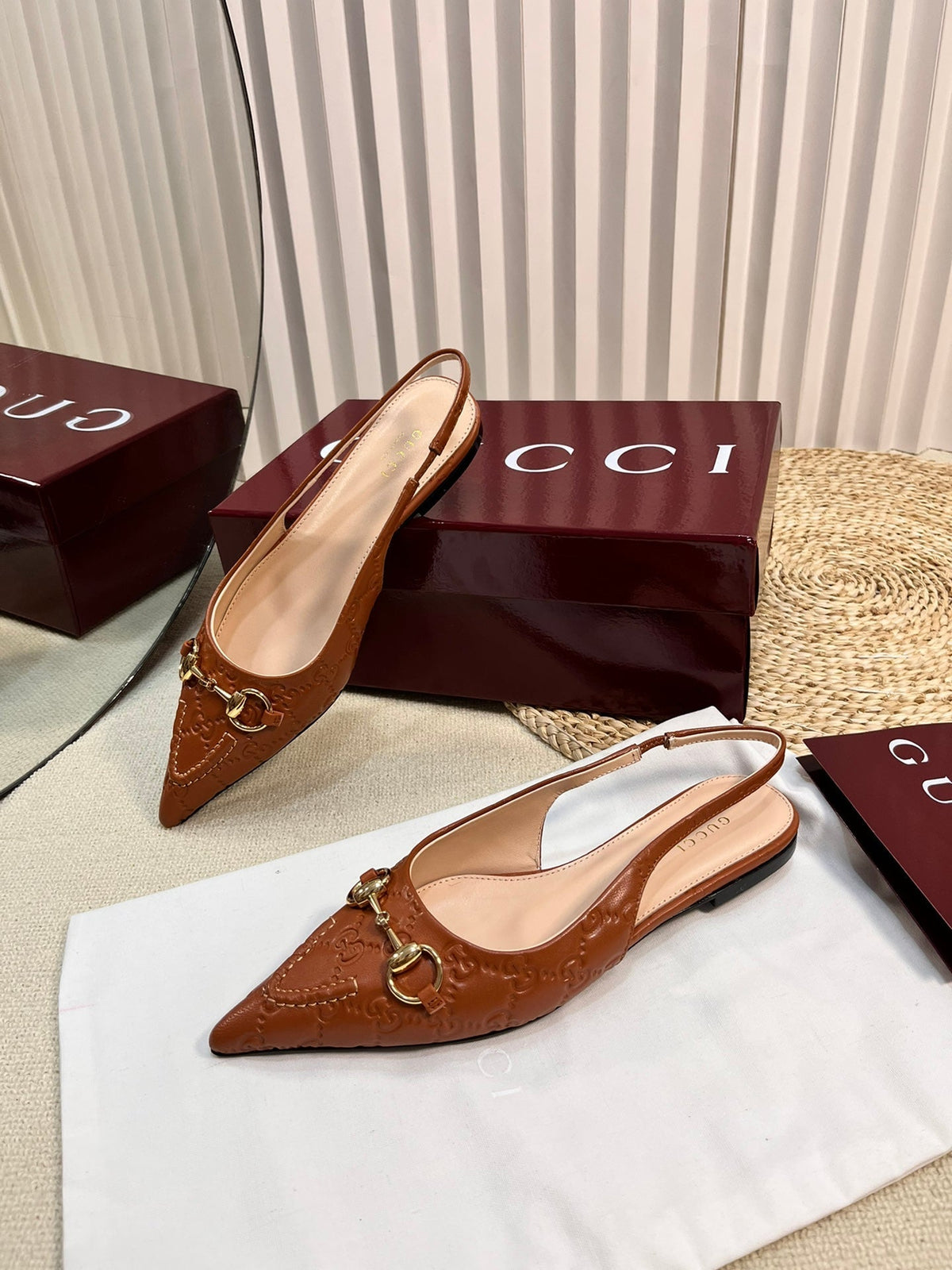 GC Horsebit Slingback Pump 10mm Brown Embossed Sheepskin 294570