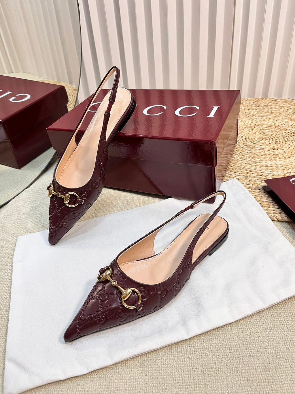 GC Horsebit Slingback Pump 10mm Rosso Ancora red Embossed Sheepskin 294571