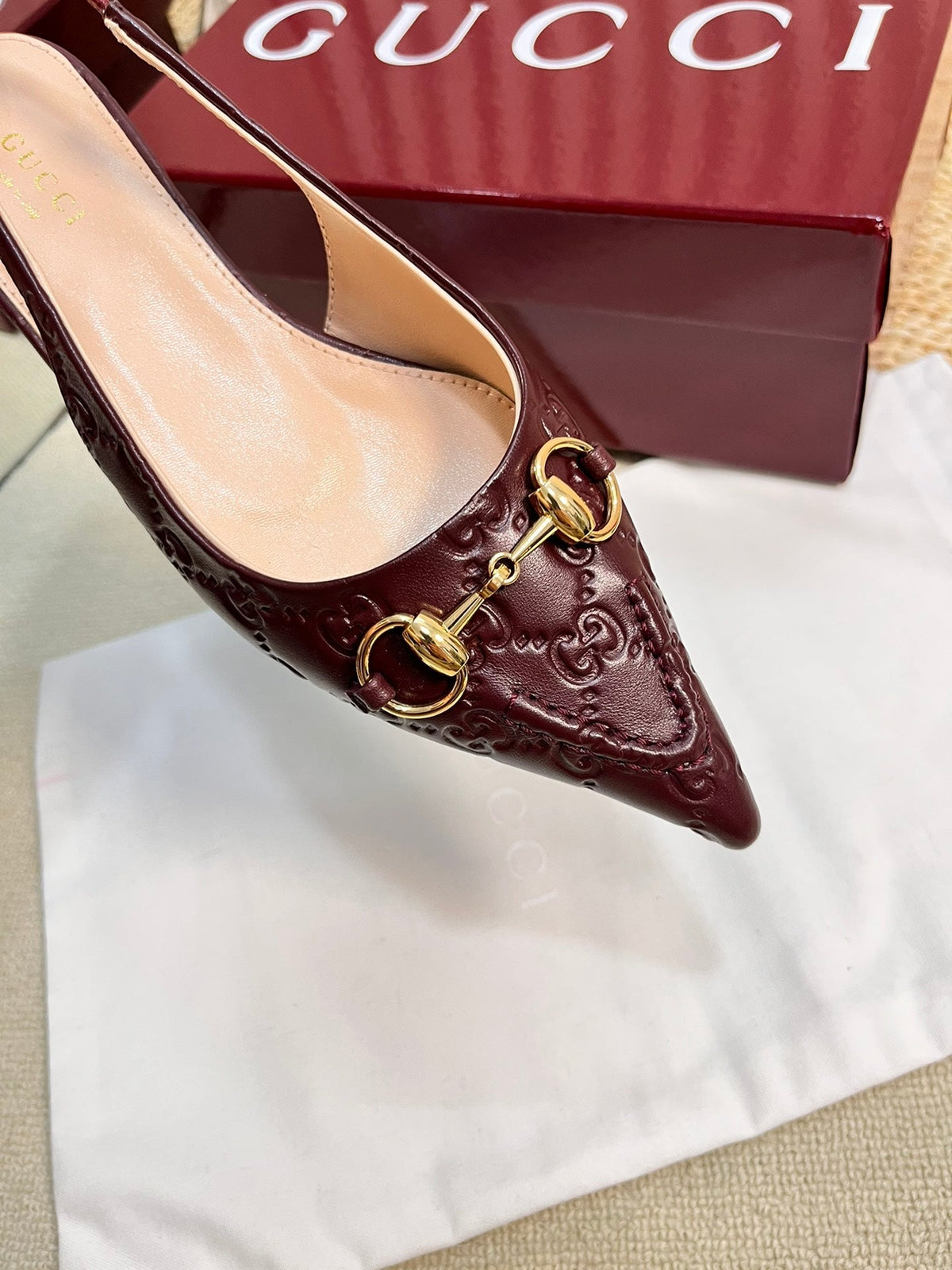 GC Horsebit Slingback Pump 10mm Rosso Ancora red Embossed Sheepskin 294571