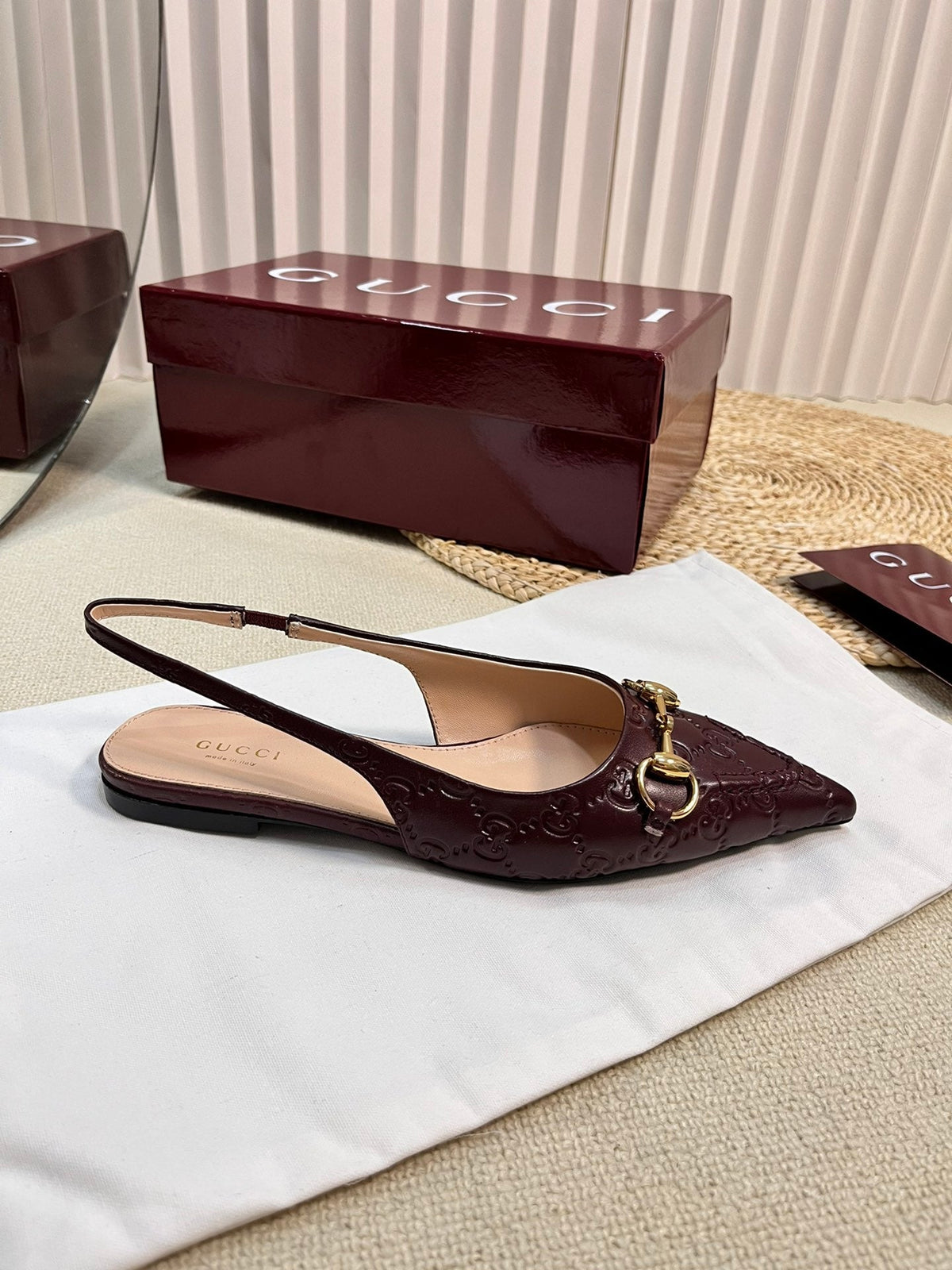 GC Horsebit Slingback Pump 10mm Rosso Ancora red Embossed Sheepskin 294571