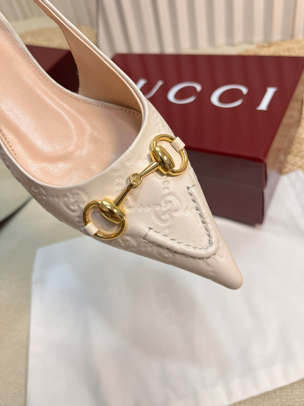 GC Horsebit Slingback Pump 10mm Ivory Embossed Sheepskin 294572