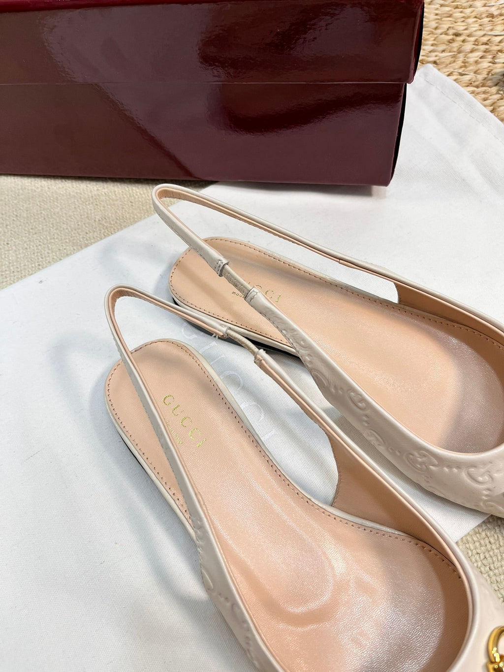 GC Horsebit Slingback Pump 10mm Ivory Embossed Sheepskin 294572