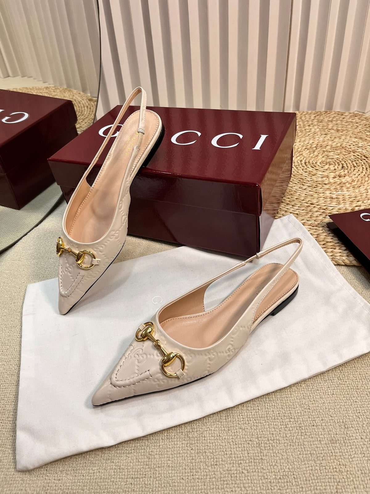 GC Horsebit Slingback Pump 10mm Ivory Embossed Sheepskin 294572