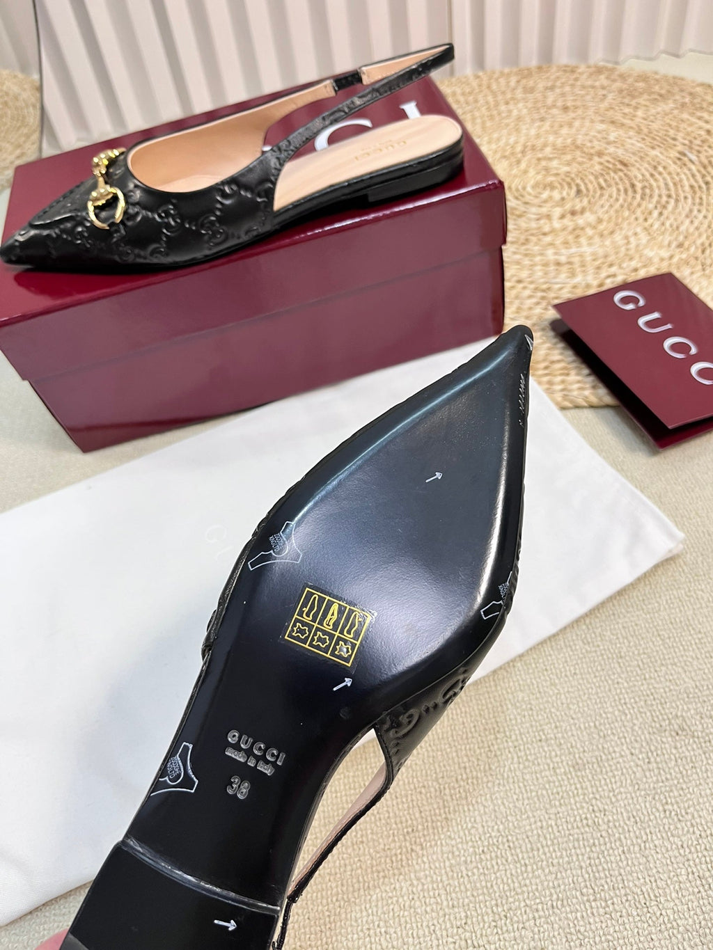 GC Horsebit Slingback Pump 10mm Black Embossed Sheepskin 294573