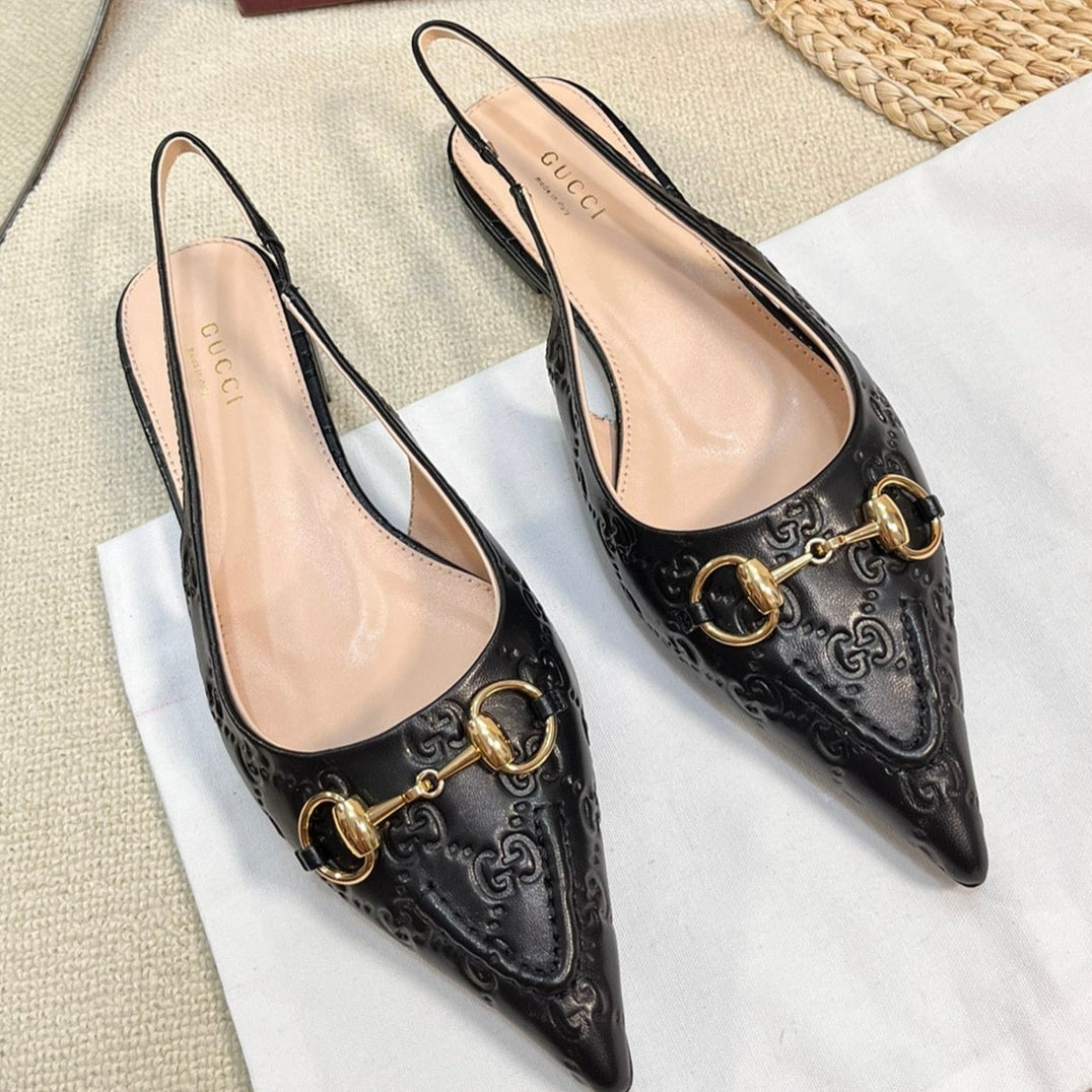 GC Horsebit Slingback Pump 10mm Black Embossed Sheepskin 294573