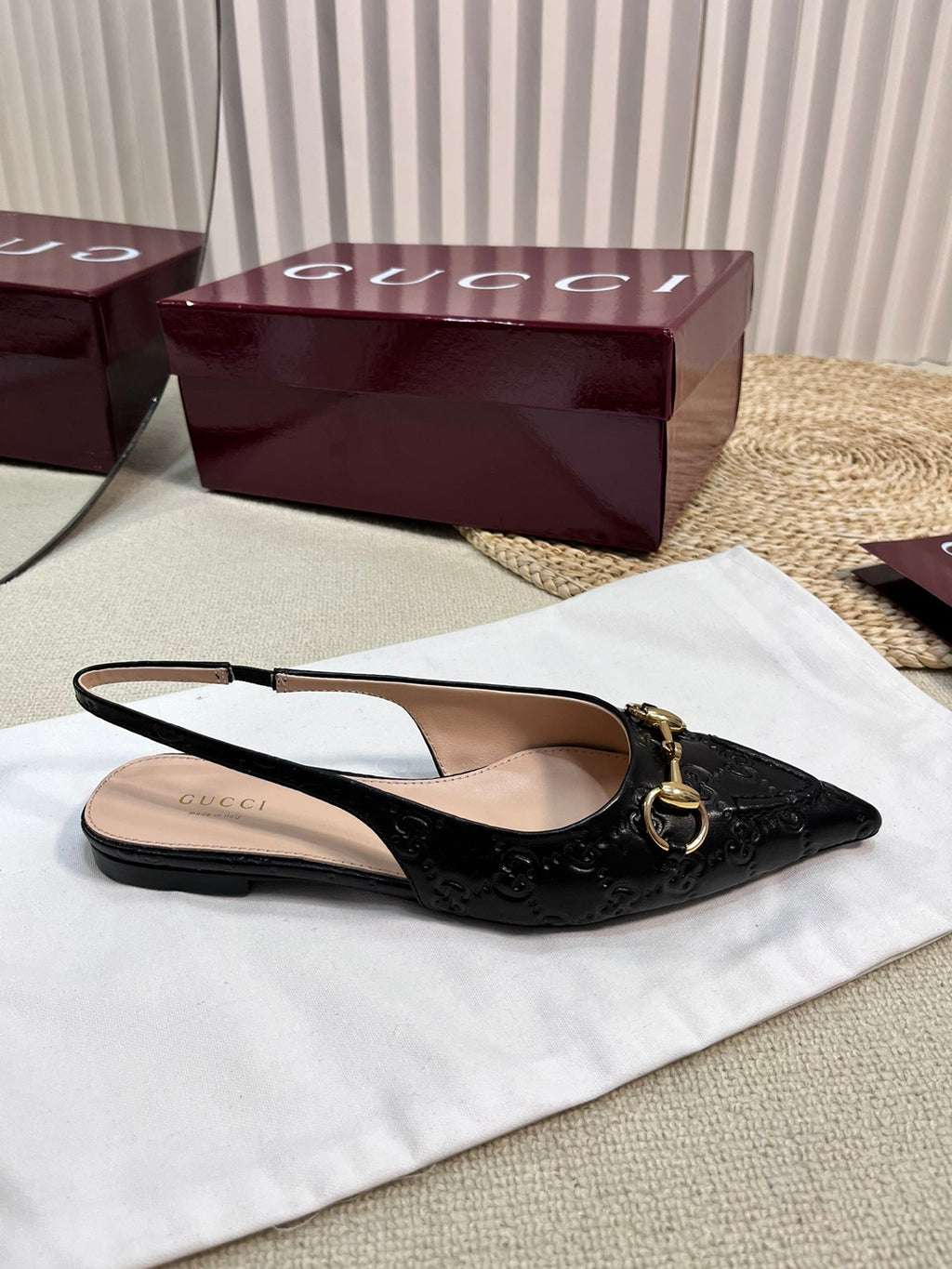 GC Horsebit Slingback Pump 10mm Black Embossed Sheepskin 294573