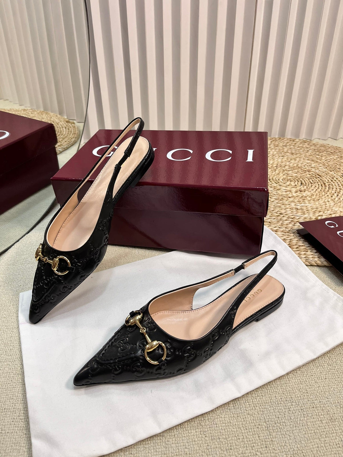GC Horsebit Slingback Pump 10mm Black Embossed Sheepskin 294573