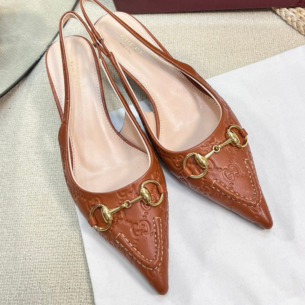 GC Horsebit Slingback Pump 50mm Brown Embossed Sheepskin 294574