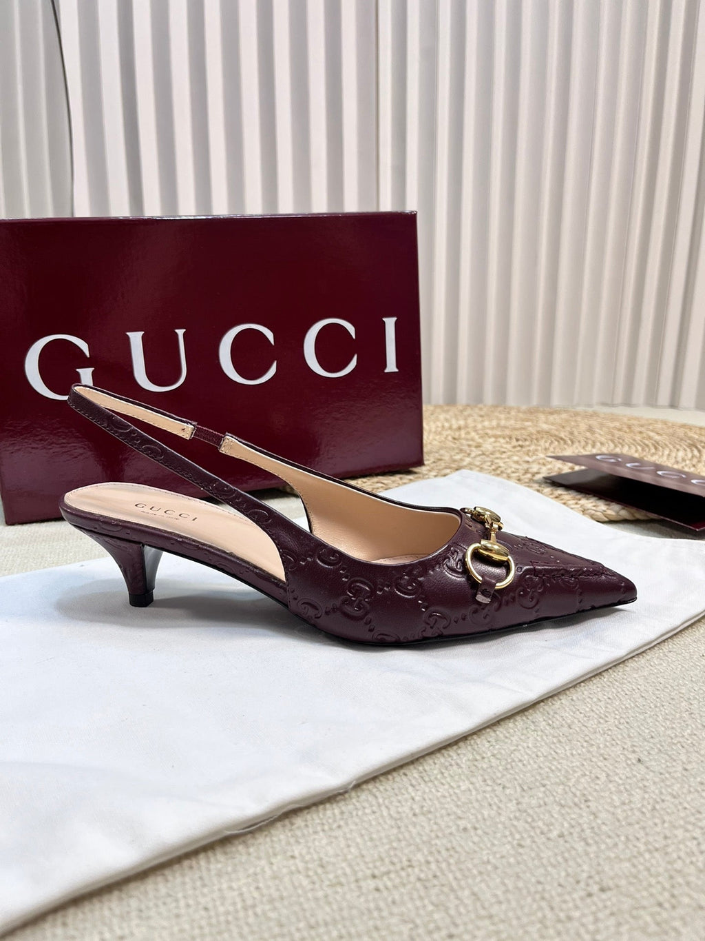 GC Horsebit Slingback Pump 50mm Rosso Ancora red Embossed Sheepskin 294575