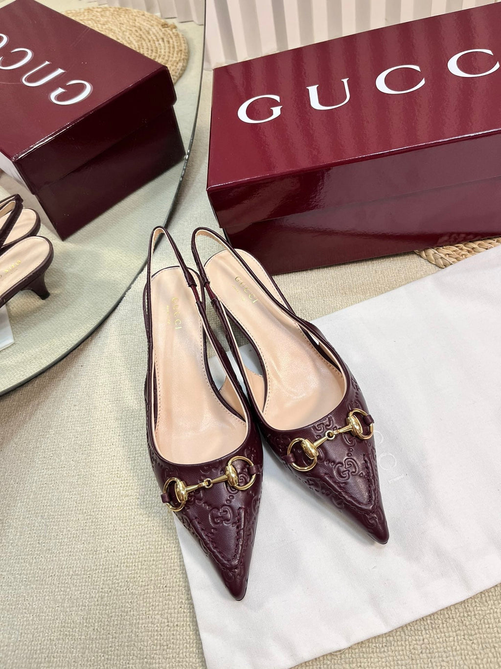 GC Horsebit Slingback Pump 50mm Rosso Ancora red Embossed Sheepskin 294575