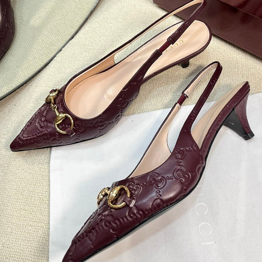 GC Horsebit Slingback Pump 50mm Rosso Ancora red Embossed Sheepskin 294575