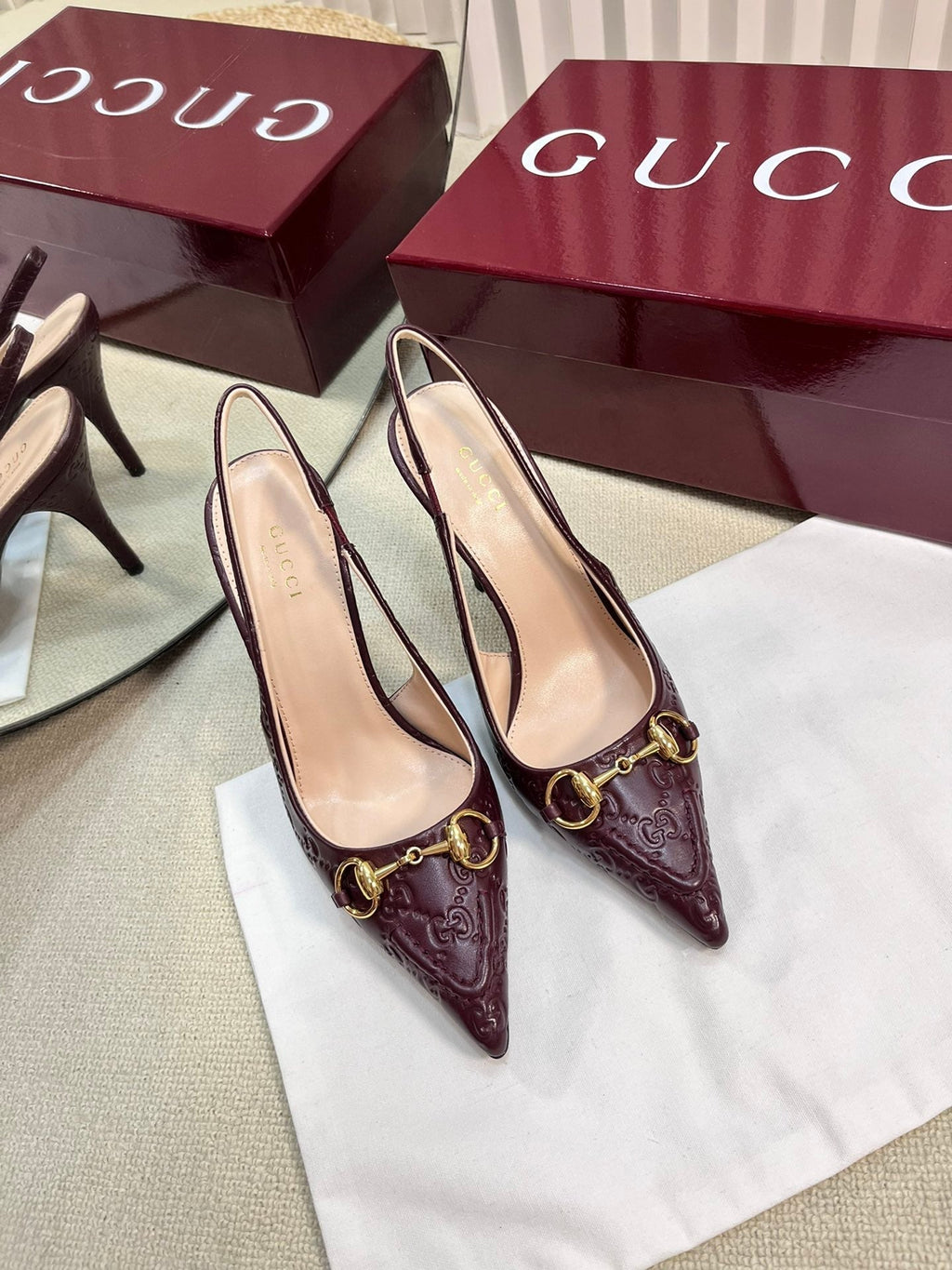 GC Horsebit Slingback Pump 100mm Rosso Ancora red Embossed Sheepskin 294579