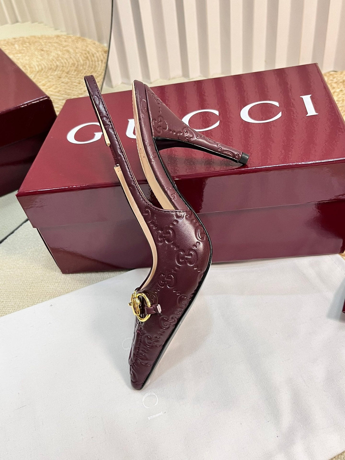 GC Horsebit Slingback Pump 100mm Rosso Ancora red Embossed Sheepskin 294579