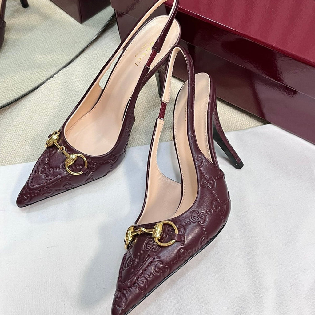 GC Horsebit Slingback Pump 100mm Rosso Ancora red Embossed Sheepskin 294579