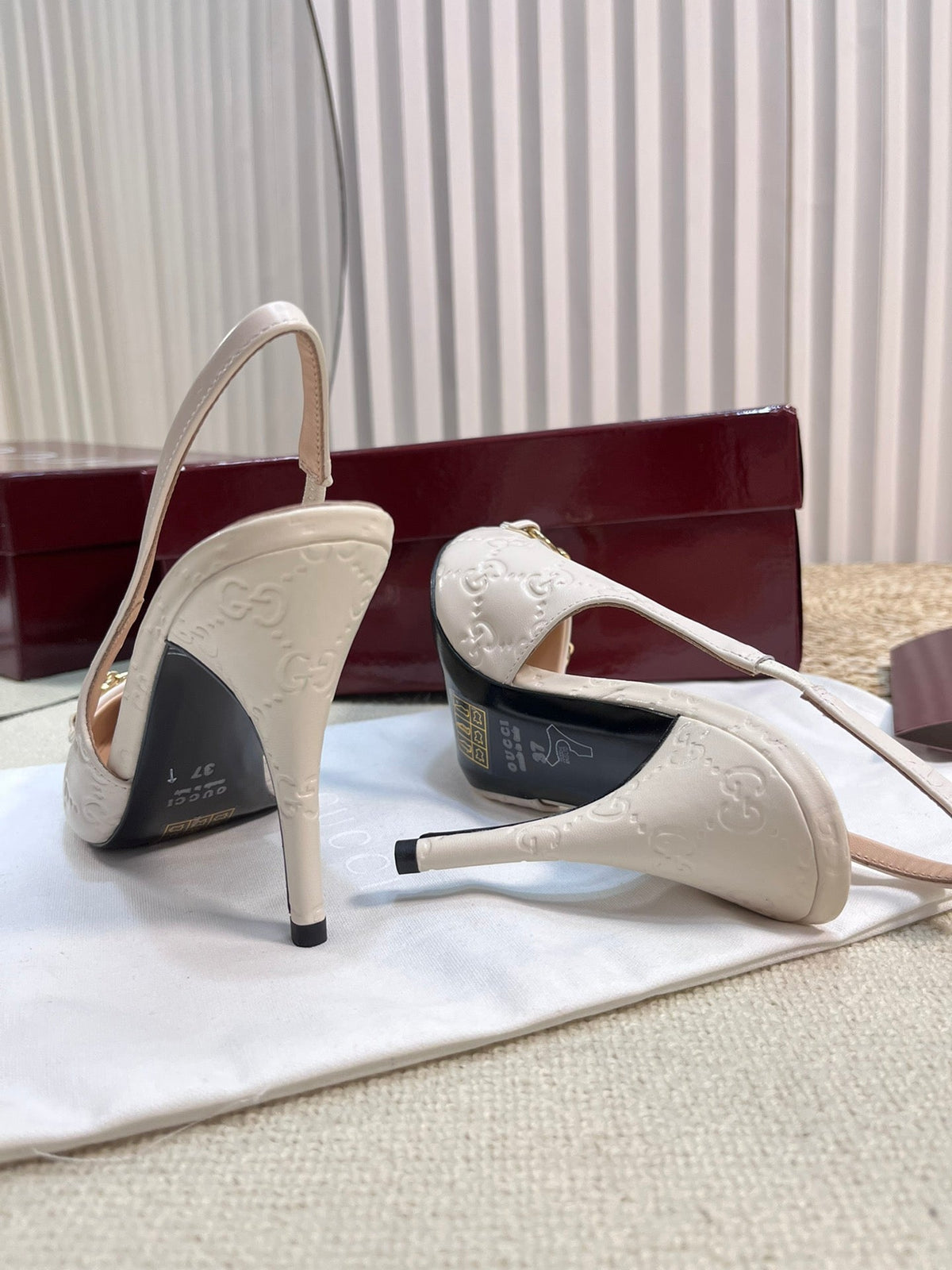GC Horsebit Slingback Pump 100mm Ivory Embossed Sheepskin 294580