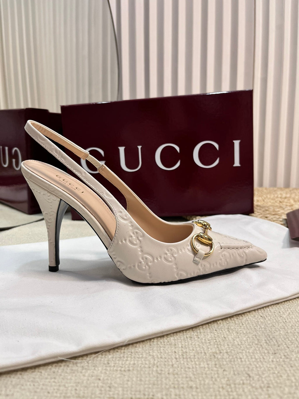 GC Horsebit Slingback Pump 100mm Ivory Embossed Sheepskin 294580