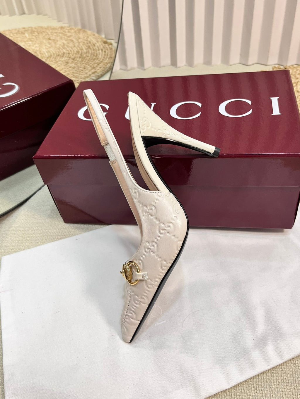 GC Horsebit Slingback Pump 100mm Ivory Embossed Sheepskin 294580