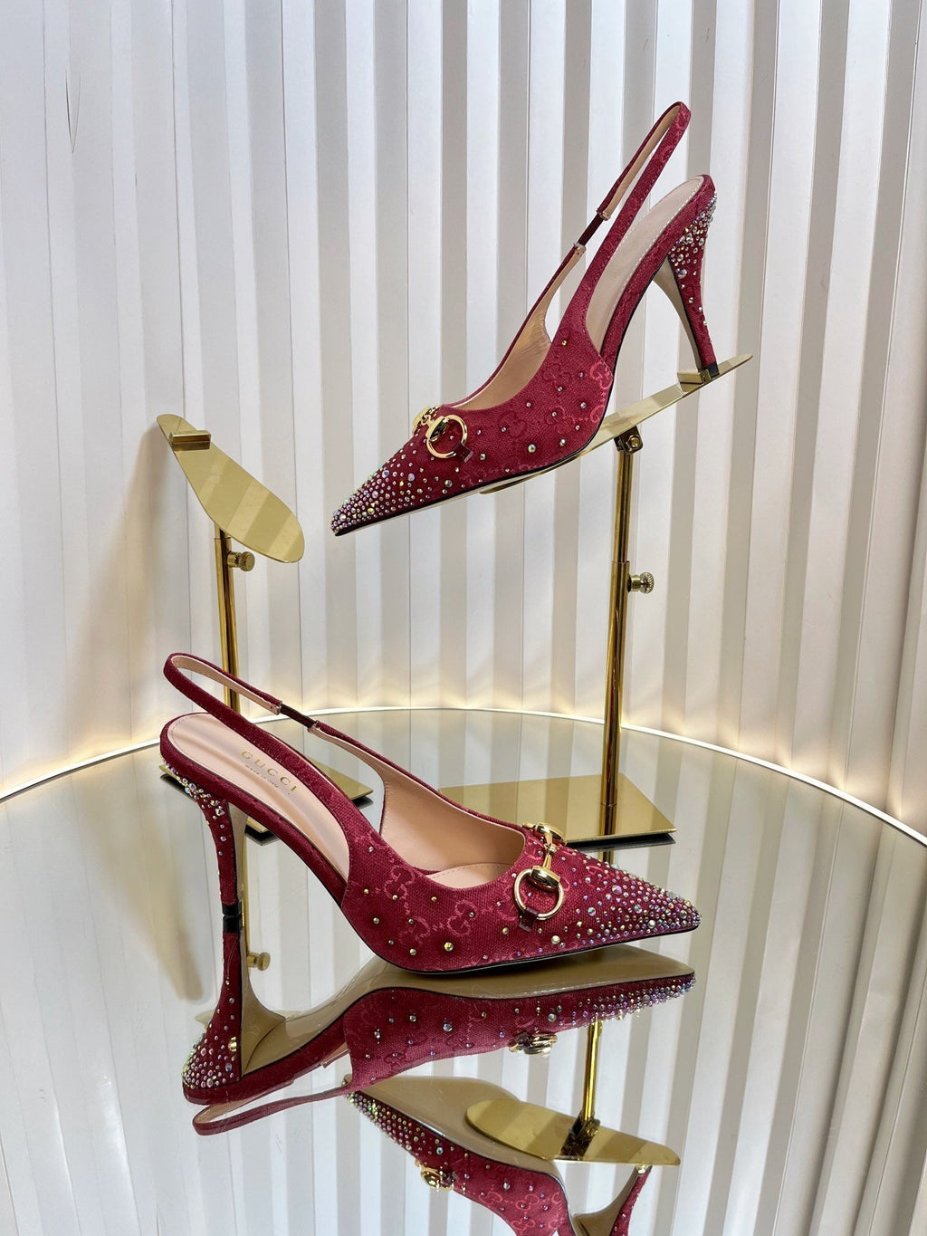 GC Crystal Horsebit Slingback 100mm Red Canvas lambskin 294618