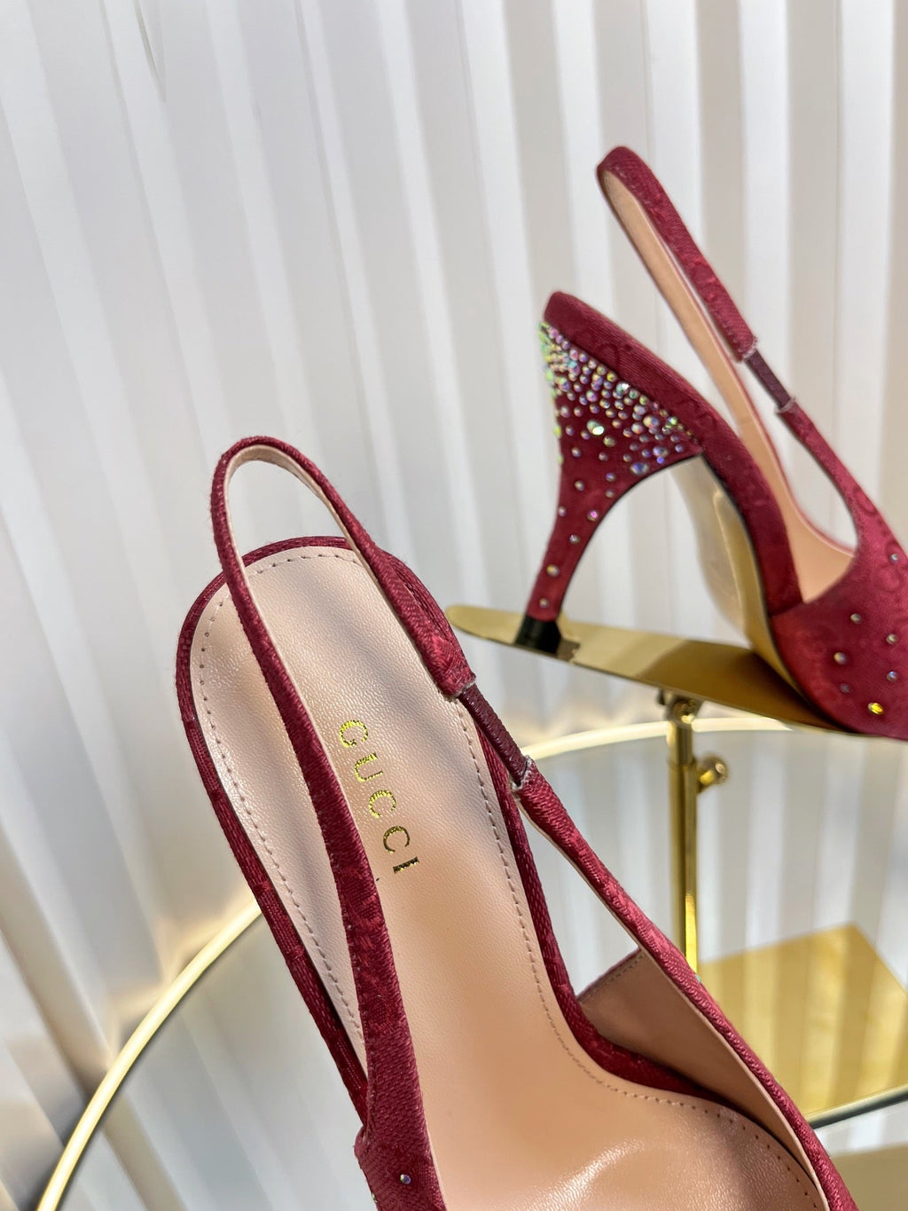 GC Crystal Horsebit Slingback 100mm Red Canvas lambskin 294618