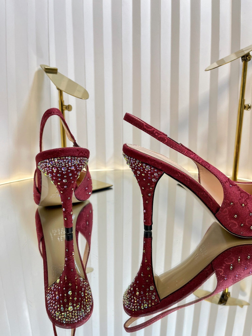 GC Crystal Horsebit Slingback 100mm Red Canvas lambskin 294618