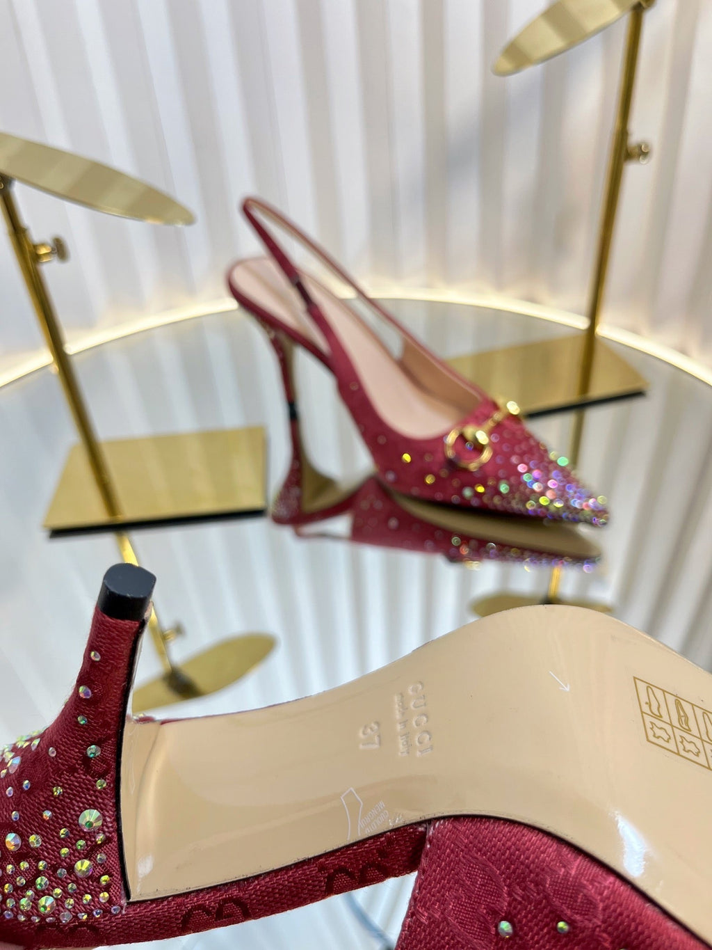 GC Crystal Horsebit Slingback 100mm Red Canvas lambskin 294618