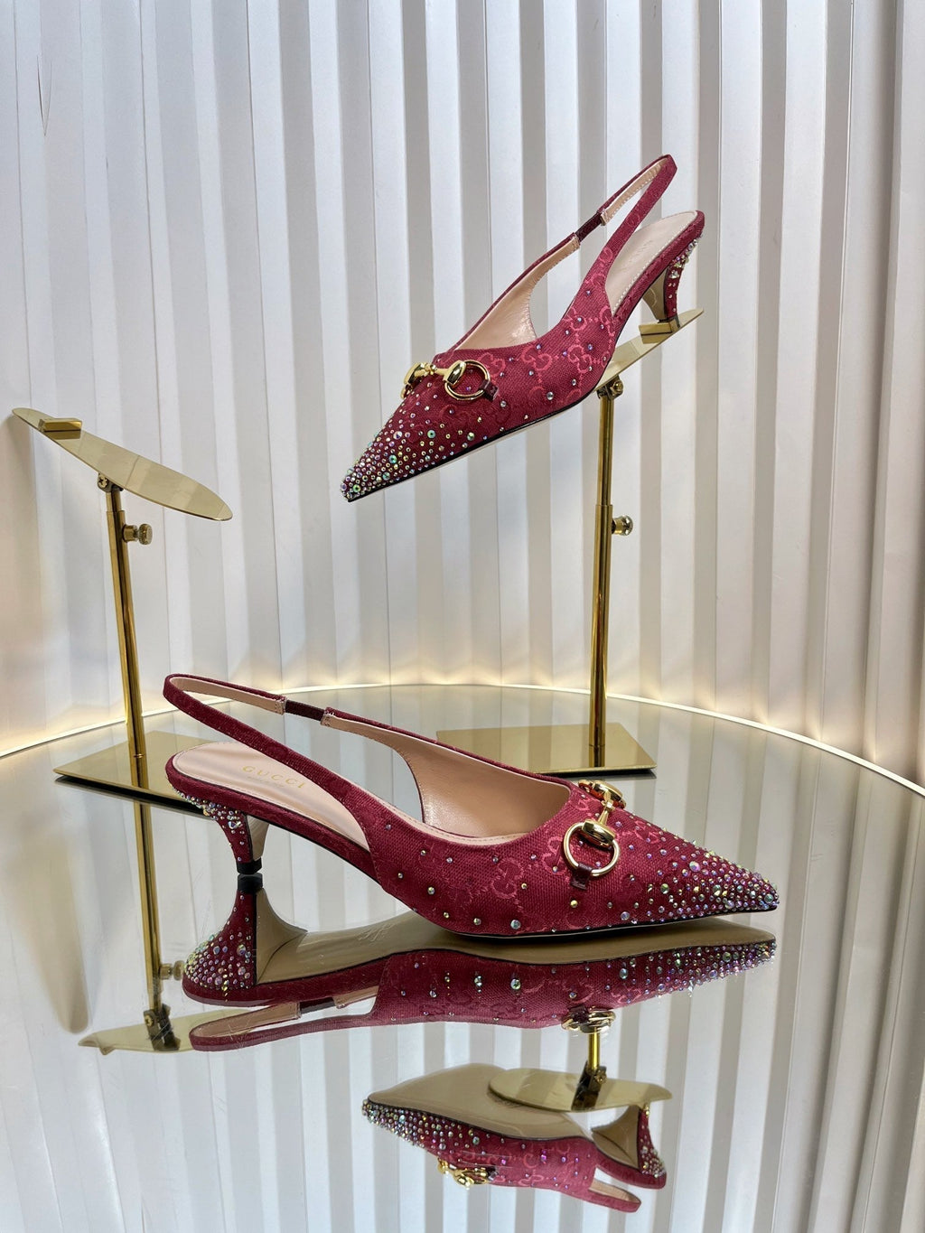 GC Crystal Horsebit Slingback 50mm Red Canvas lambskin 294615