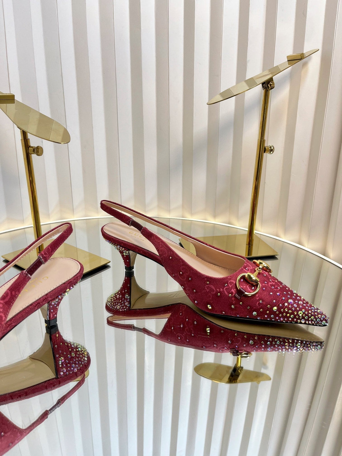 GC Crystal Horsebit Slingback 50mm Red Canvas lambskin 294615