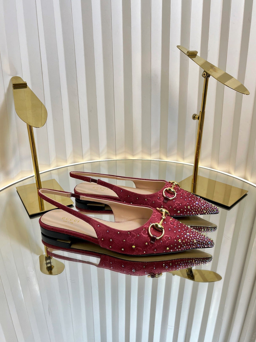 GC Crystal Horsebit Slingback 10mm Red Canvas lambskin 294612