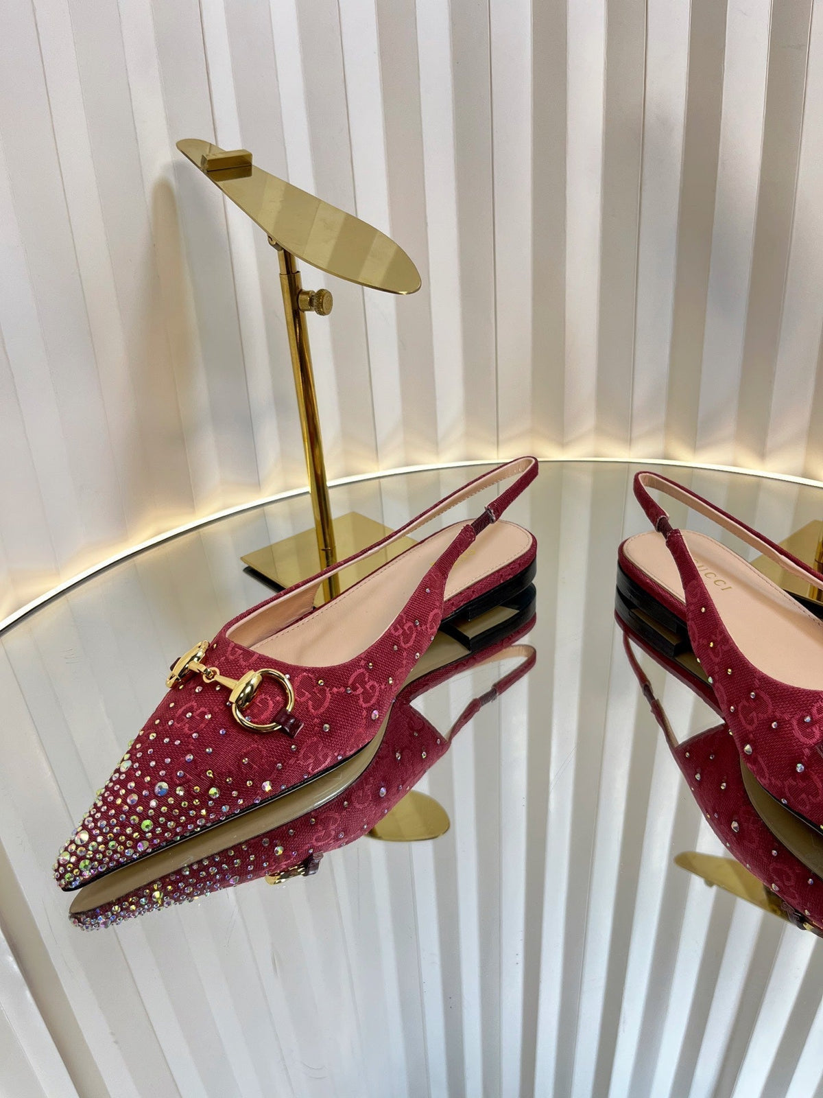 GC Crystal Horsebit Slingback 10mm Red Canvas lambskin 294612