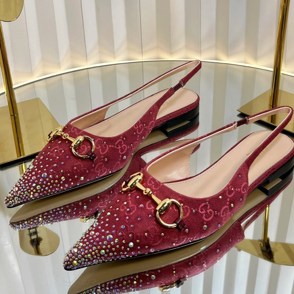 GC Crystal Horsebit Slingback 10mm Red Canvas lambskin 294612