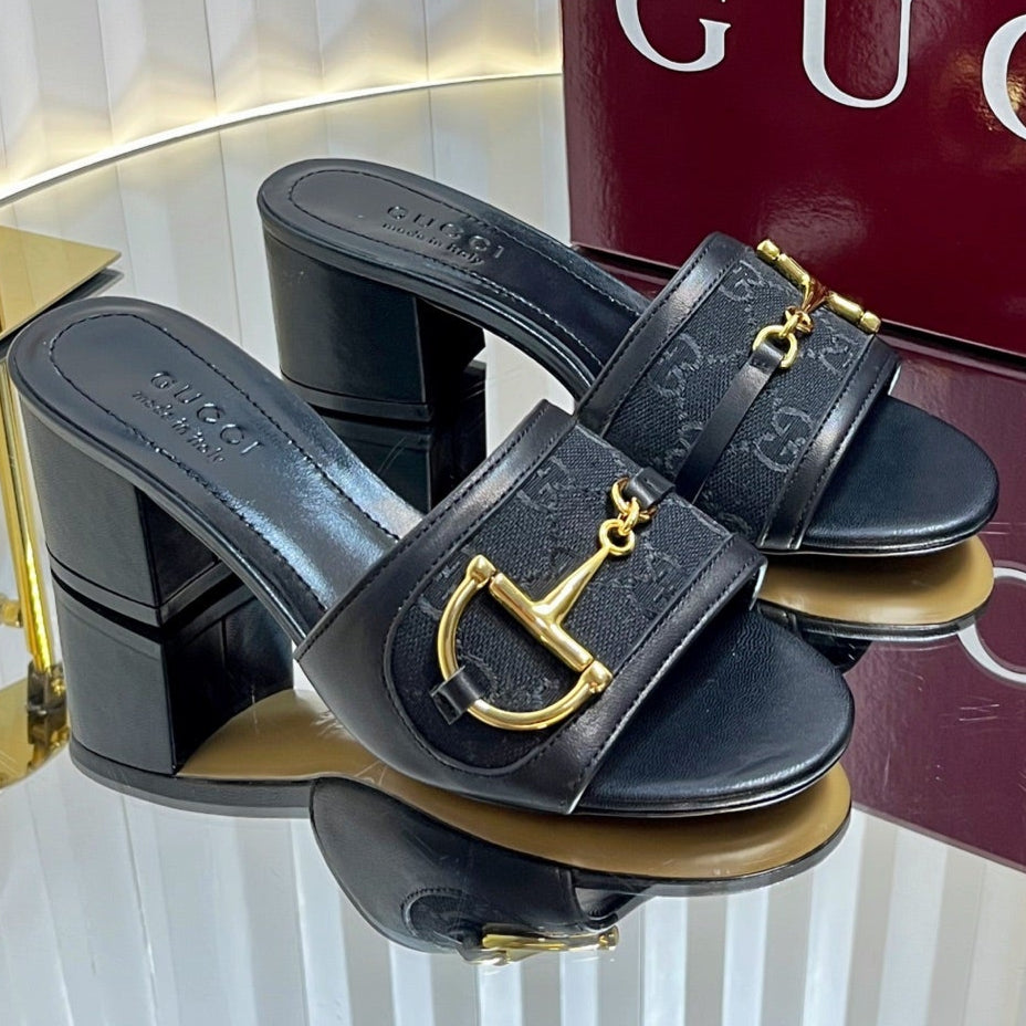 GC 25 Horsebit GG 50mm Sandals Black Canvas 294680