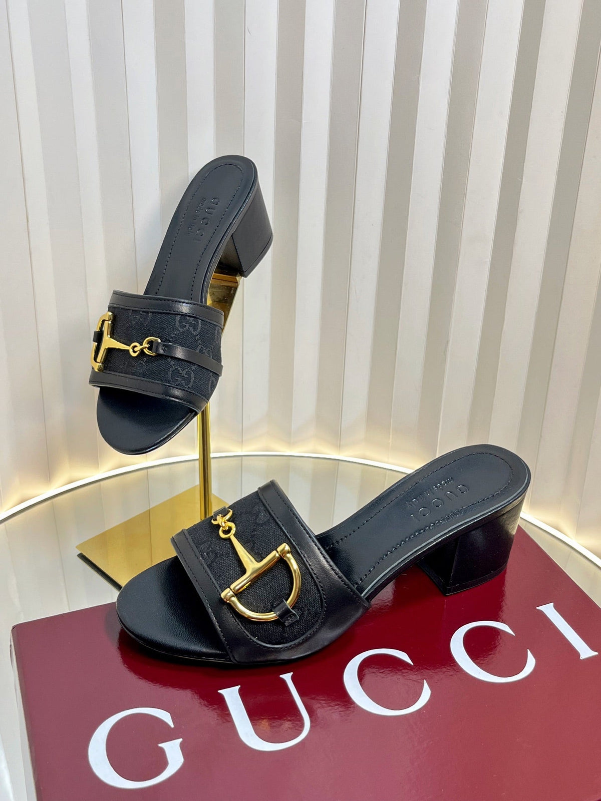 GC 25 Horsebit GG 50mm Sandals Black Canvas 294680