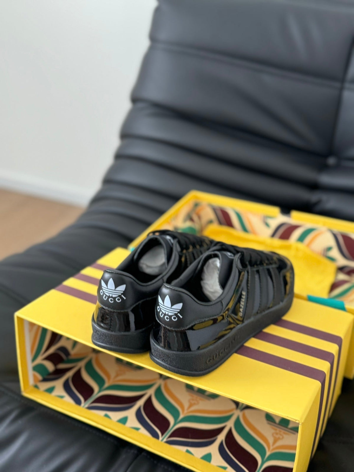 GG & ADIDAS GAZELLE SNEAKER GLOSSY BLACK CALFSKIN