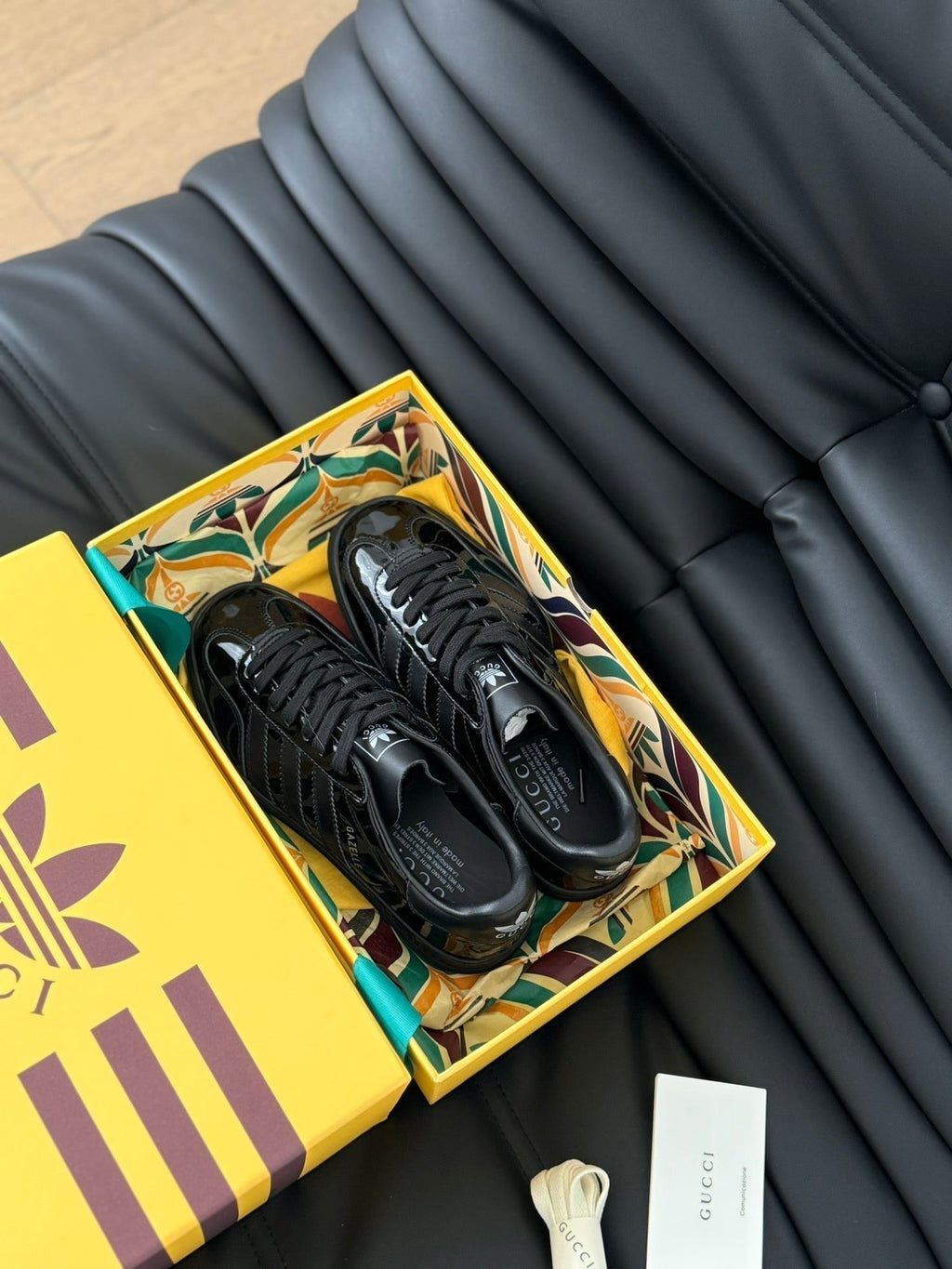 GG & ADIDAS GAZELLE SNEAKER GLOSSY BLACK CALFSKIN