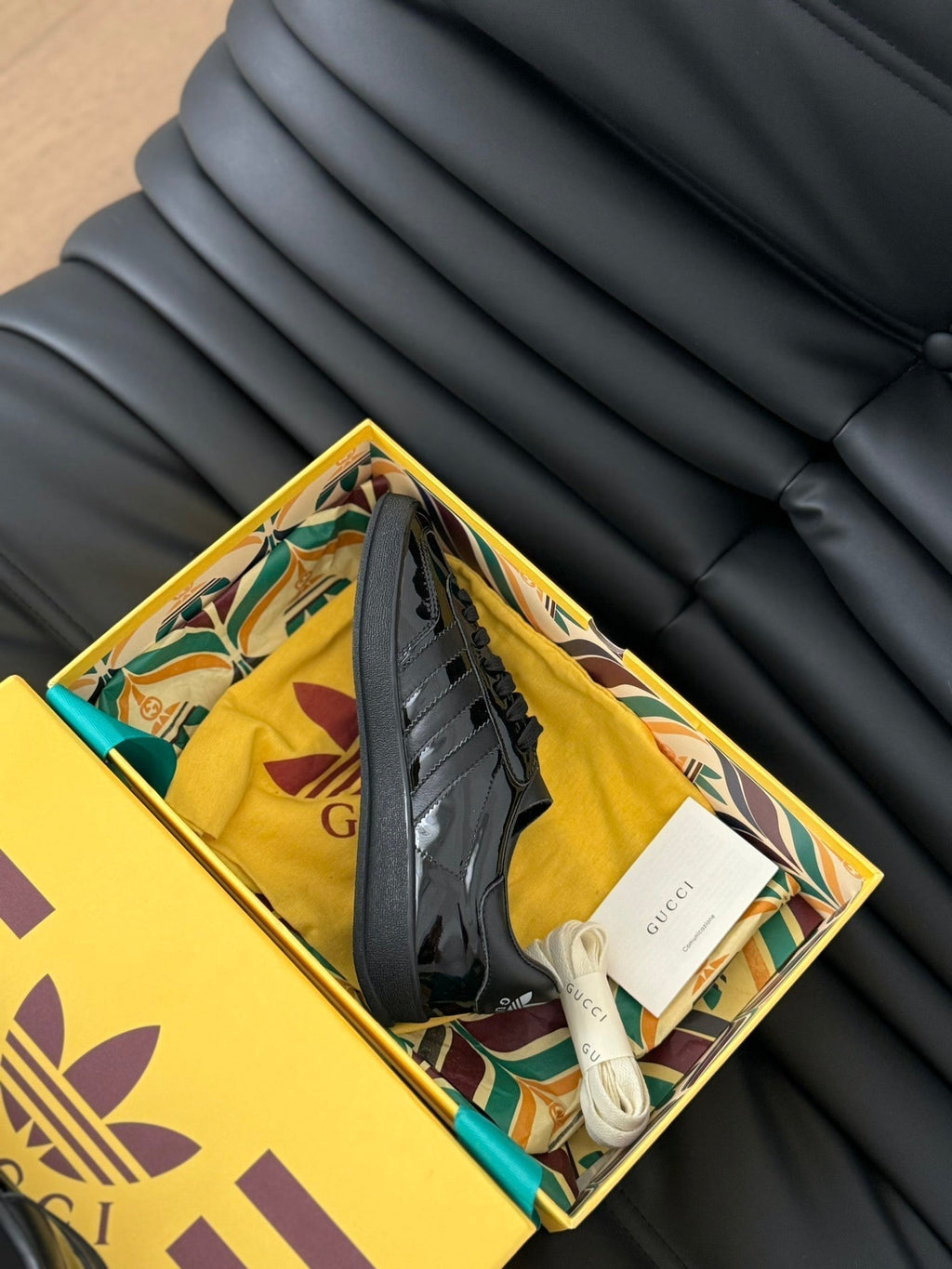 GG & ADIDAS GAZELLE SNEAKER GLOSSY BLACK CALFSKIN