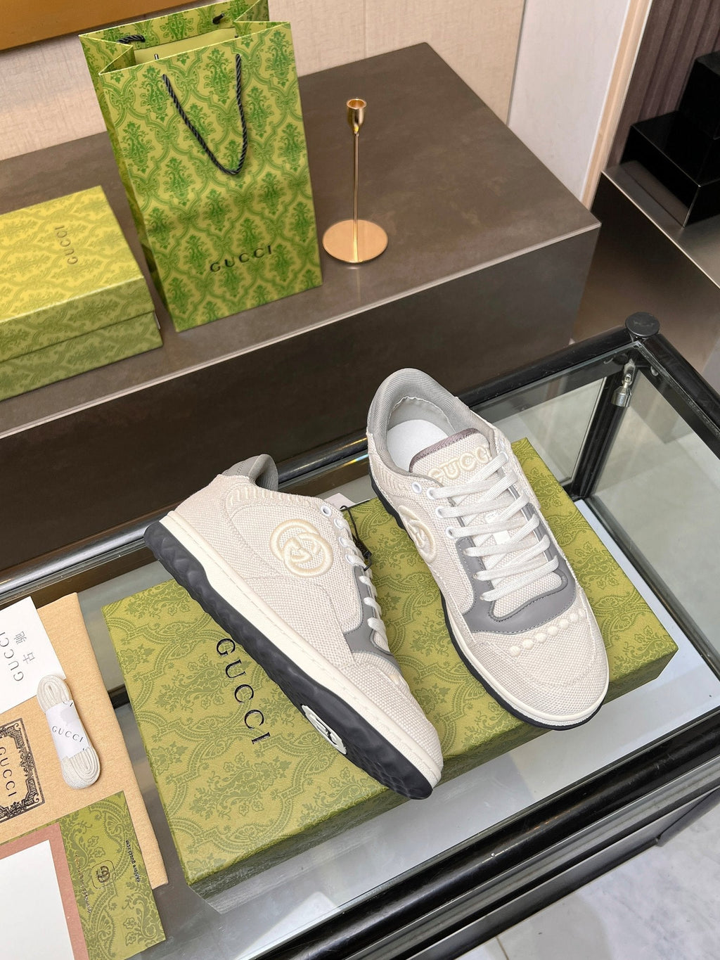 GG MAC80 TRAINER CREAMY WHITE AND GRAY CALFSKIN