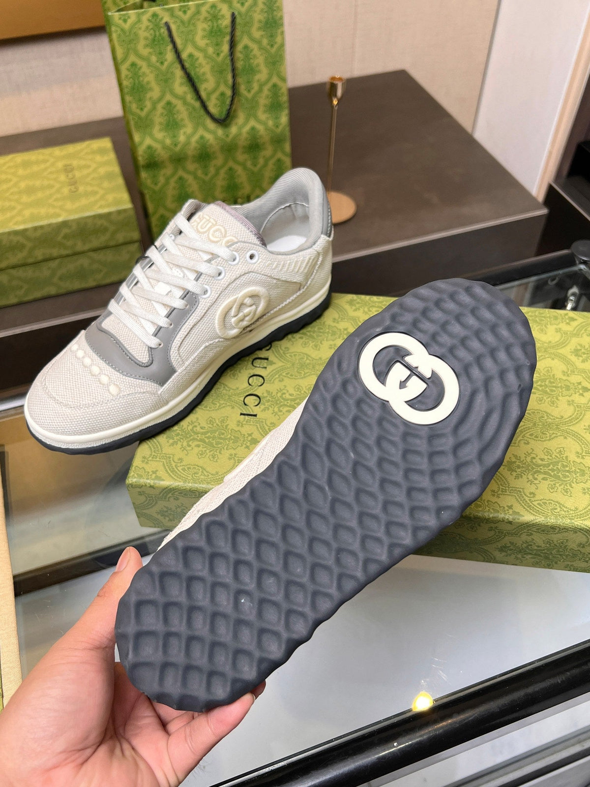 GG MAC80 TRAINER CREAMY WHITE AND GRAY CALFSKIN