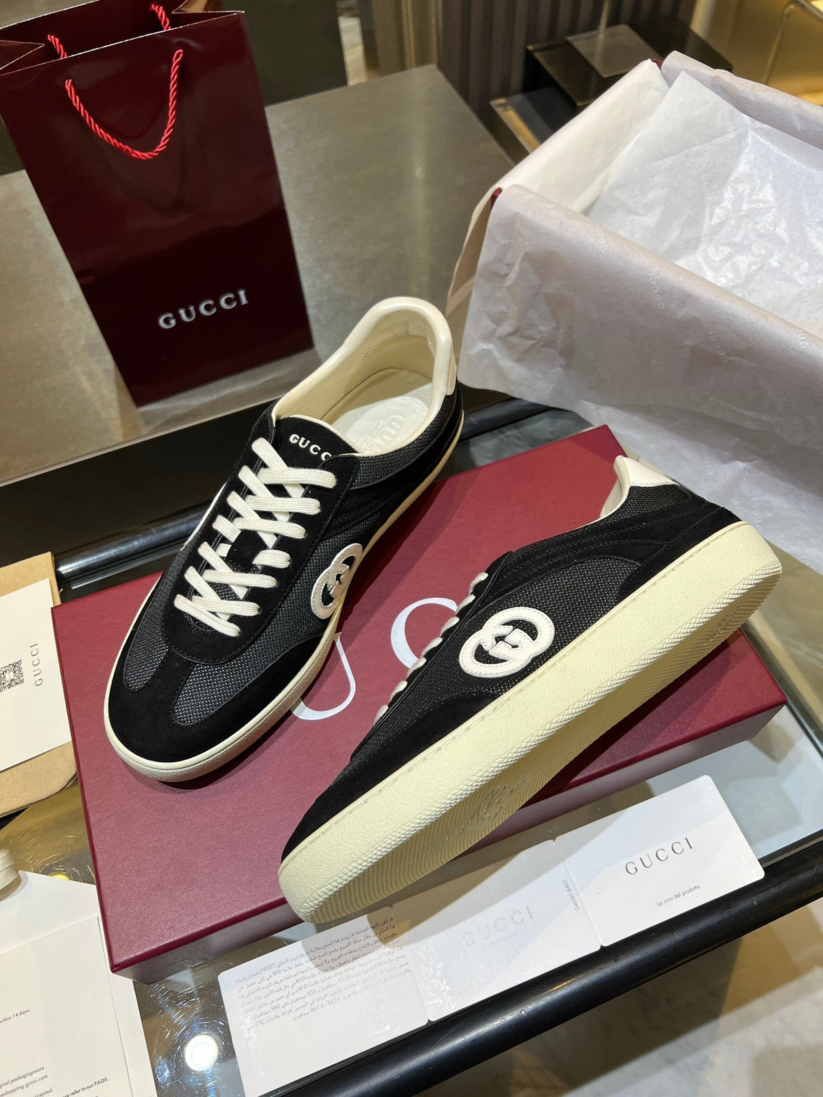 GG G75 Sneaker Black Suede Mesh 818358
