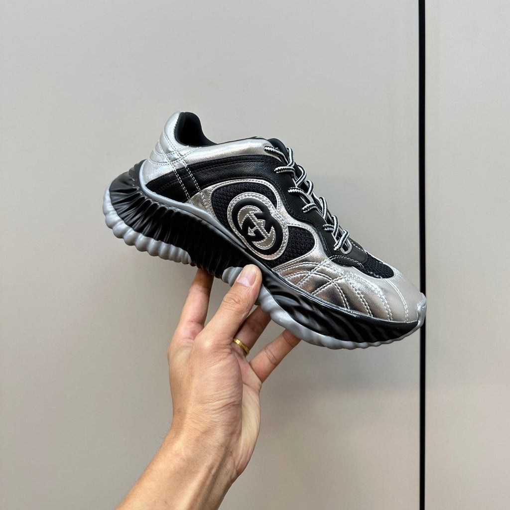 GG Ripple Leather Sneakers Black Silver