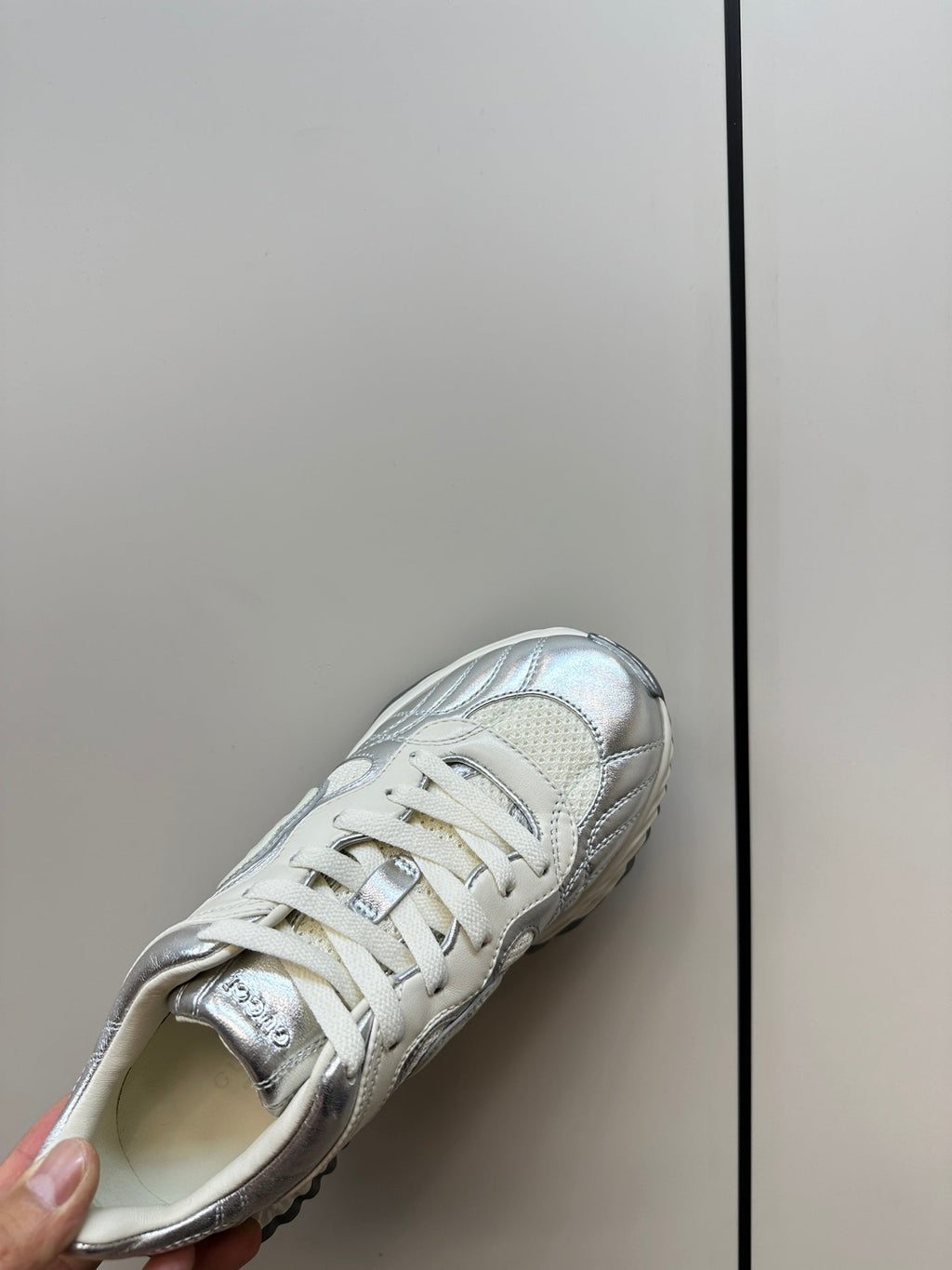 GG Ripple Leather Sneakers White Silver