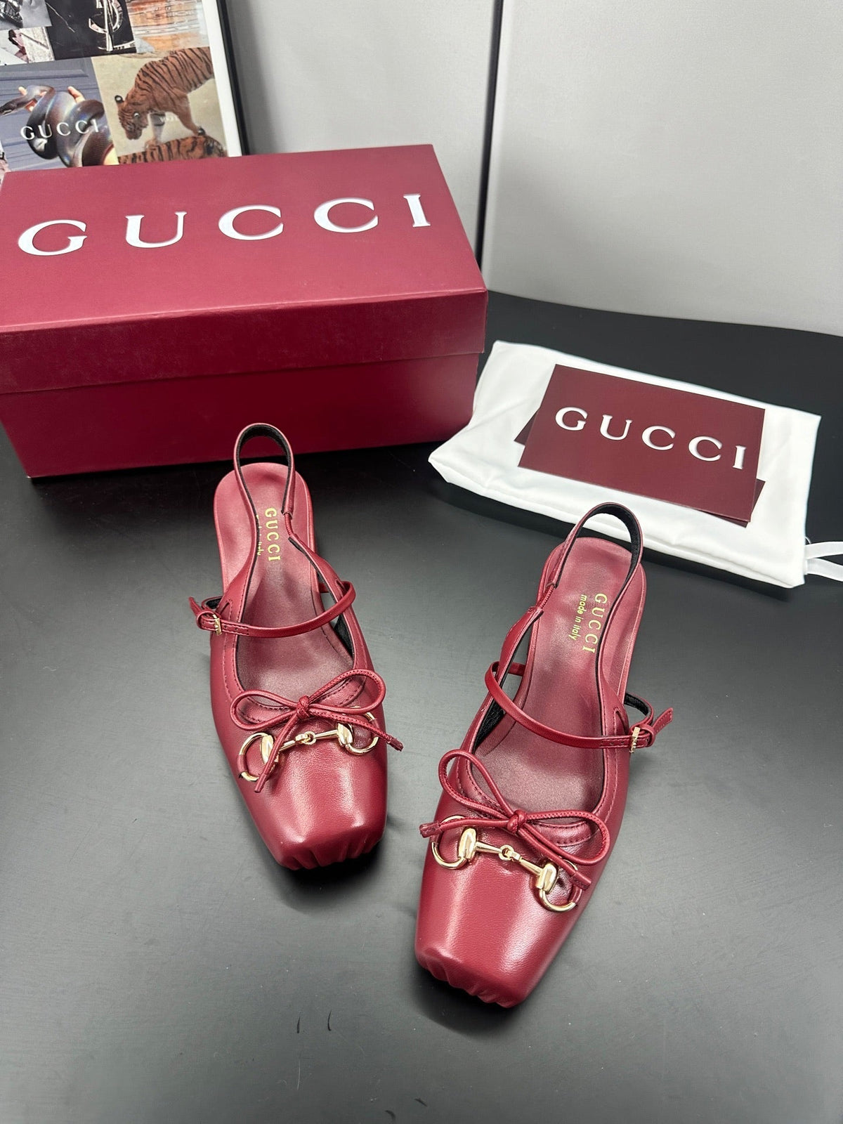 GG 26s Horsebit Slingback 2.5cm Burgundy Sheepskin 688314