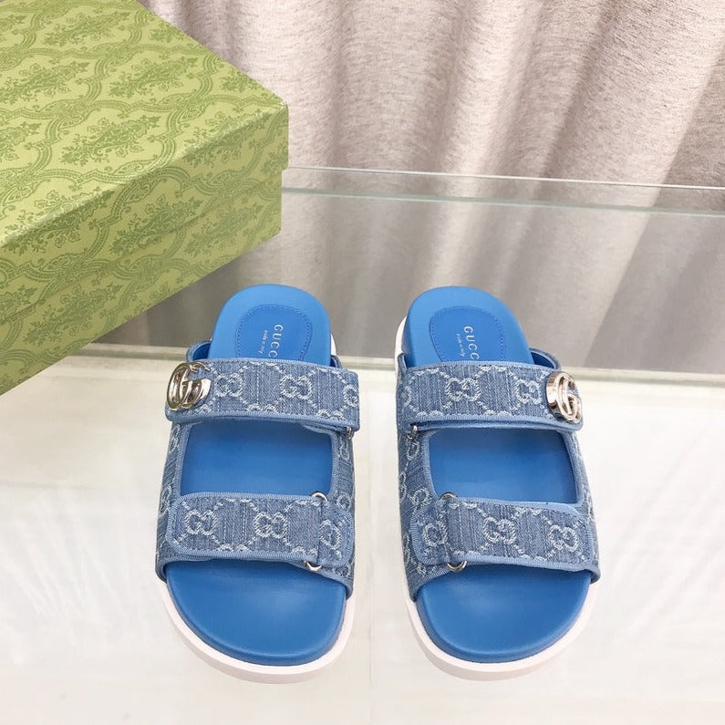 GG  Rubber Sole Logo Sandals Blue Caro