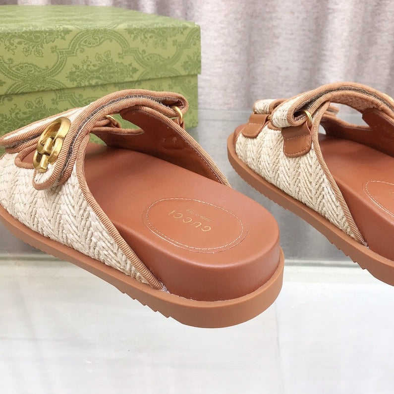 GG  Rubber Sole Logo Sandals Brown