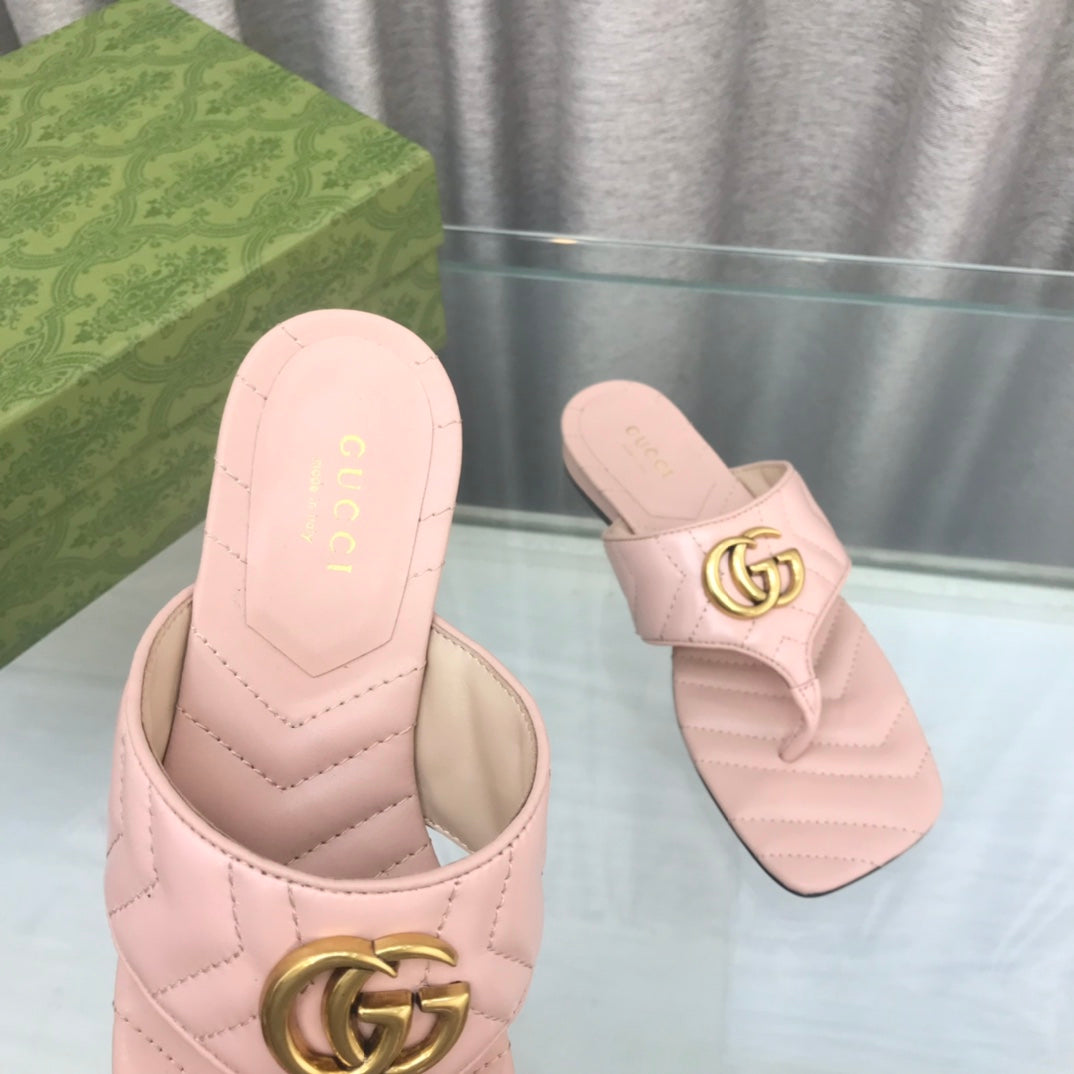 GG  marmont logo - embellished mattelasse leather sandal in pink