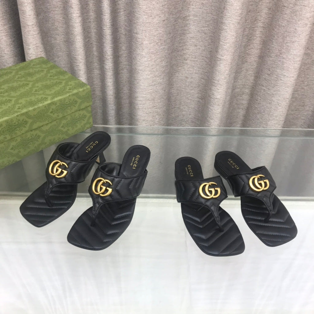 GG  marmont logo - embellished mattelasse leather sandal in black
