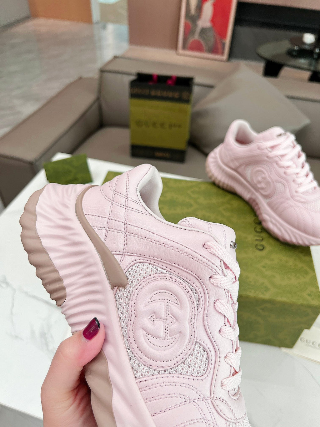 GG RIPPLE TRAINER LIGHT PASTEL PINK LAMBSKIN