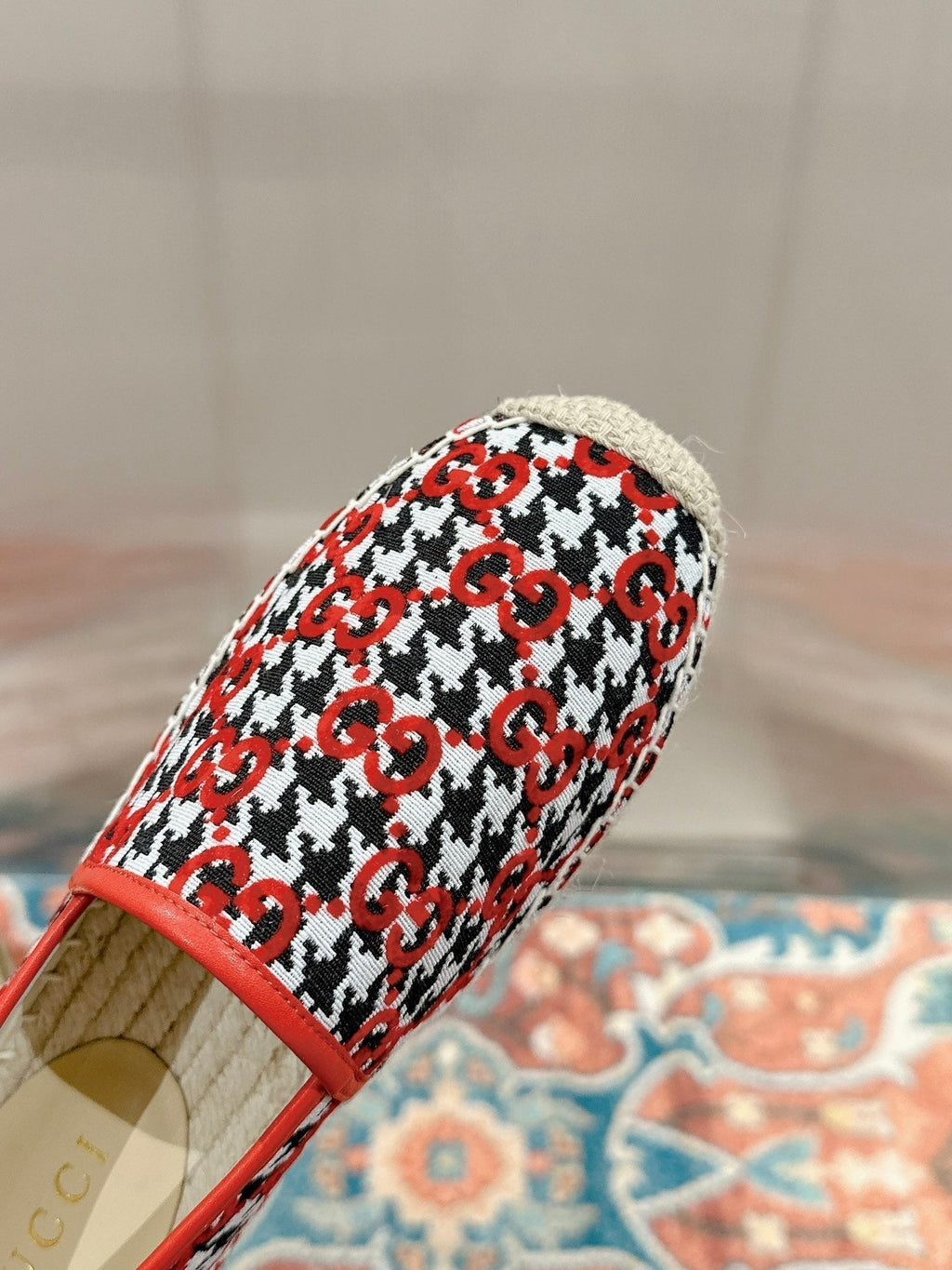 GG ESPADRILLE LOAFER CRIMSON AND BLACK CANVAS